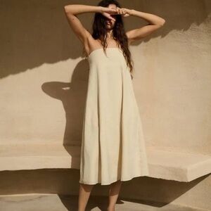 NWT Zara Strapless Linen-Blend Midi Dress